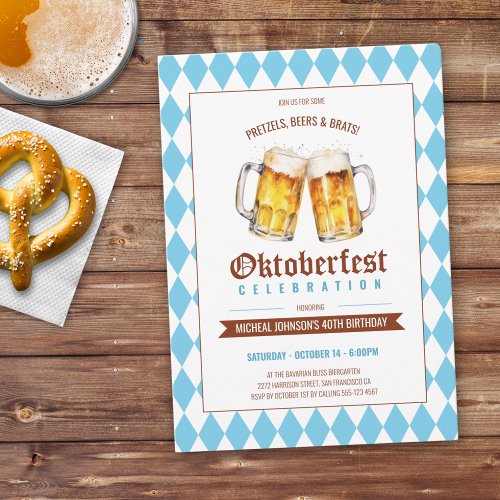 Oktoberfest Beer Party 40th Birthday Invitation