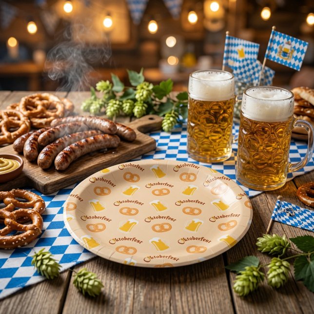 Oktoberfest Beer&Pretzel Pattern  Paper Plates (Creator Uploaded)