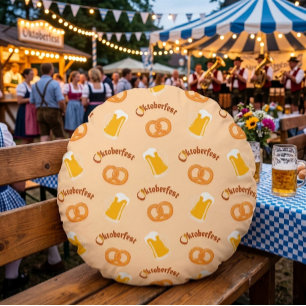 Oktoberfest Beer& Pretzel Pattern Round Pillow