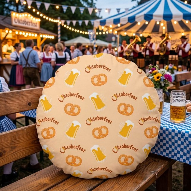 Oktoberfest Beer& Pretzel Pattern  Round Pillow (Creator Uploaded)