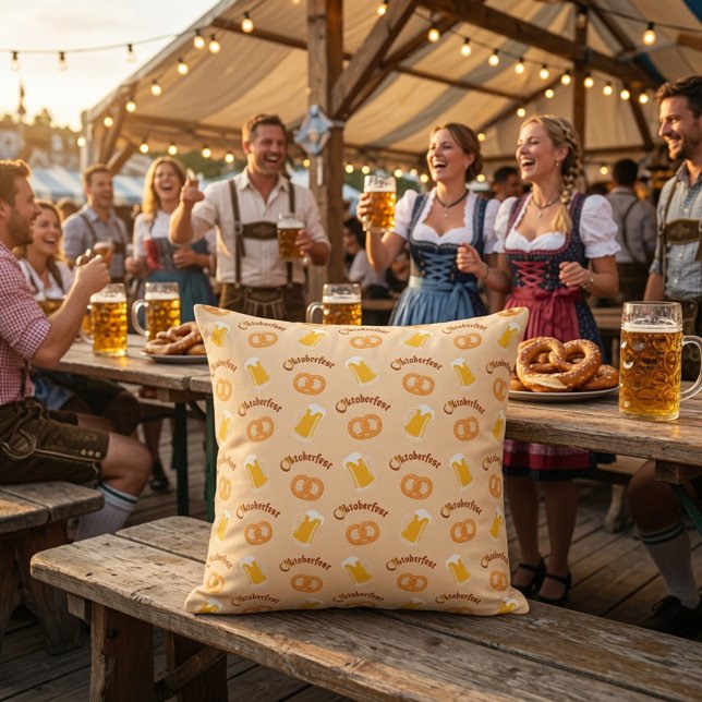Oktoberfest Beer& Pretzel Pattern  Throw Pillow (Creator Uploaded)