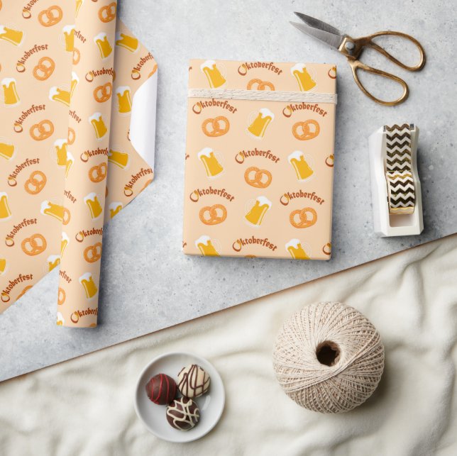 Oktoberfest Beer&Pretzel Pattern  Wrapping Paper (Crafts)
