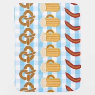 Oktoberfest: beer, pretzel, sausage pattern baby blanket
