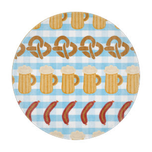 Oktoberfest: beer, pretzel, sausage pattern cutting board