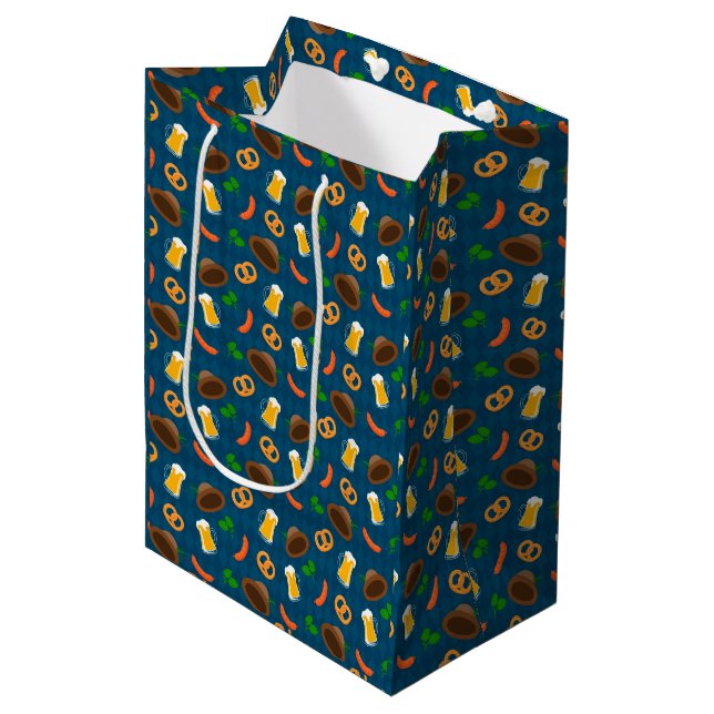 Oktoberfest Beer, Pretzel & Sausage Pattern  Medium Gift Bag (Front Angled)