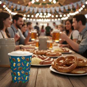 Oktoberfest Beer, Pretzel & Sausage Pattern Paper  Cups
