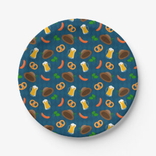 Oktoberfest Beer, Pretzel & Sausage Pattern  Paper Plates