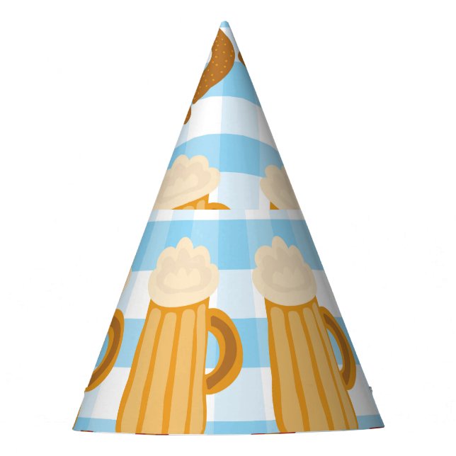 Oktoberfest: beer, pretzel, sausage pattern party hat (Front)