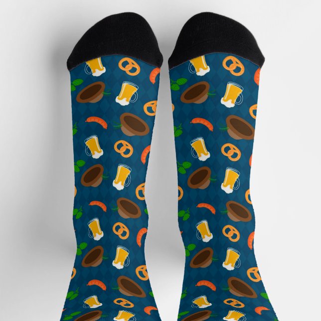 Oktoberfest Beer, Pretzel & Sausage Pattern Socks (Top)