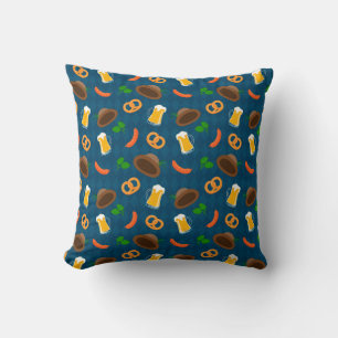 Oktoberfest Beer, Pretzel & Sausage Pattern Throw  Throw Pillow