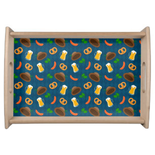 Oktoberfest Beer, Pretzels & Bavarian Pattern Serving Tray