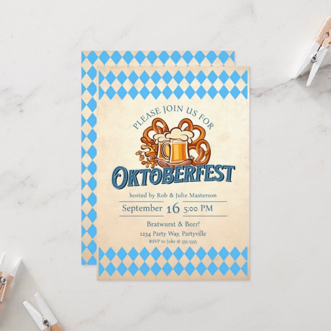 Oktoberfest Beer Pretzels Invitation (Front/Back In Situ)