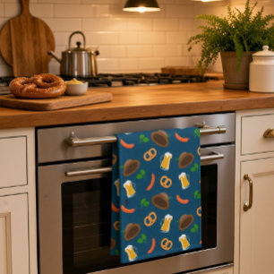 Oktoberfest Beer, Pretzels & Sausages Bavarian Kitchen Towel