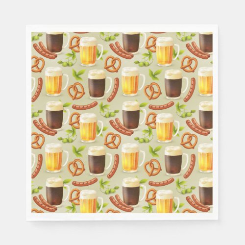 Oktoberfest Beer Sausage and Pretzel Paper Napkin