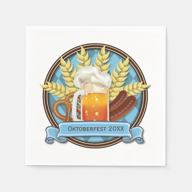 Oktoberfest Beer Sausage Pretzel Logo, bavarian Napkins (Front)