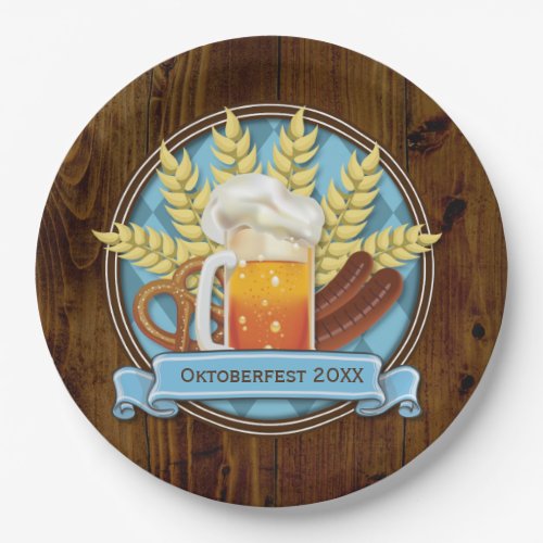 Oktoberfest Beer Sausage Pretzel Logo bavarian Paper Plates