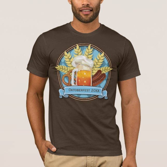 Oktoberfest Beer Sausage Pretzel Logo, bavarian T-Shirt (Front)