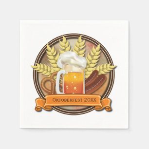 Oktoberfest Beer Sausage Pretzel Logo Napkins