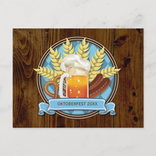 Oktoberfest Beer Sausage Pretzel Logo Postcard (Front)