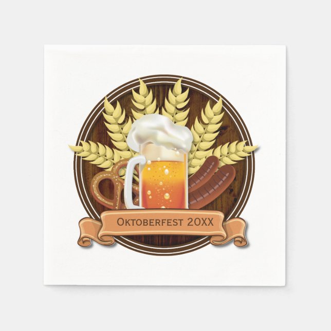 Oktoberfest Beer Sausage Pretzel Logo, wood Napkins (Front)