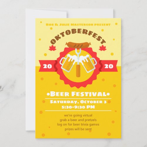 Oktoberfest Beer Sausage Pretzel Virtual Party Invitation