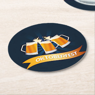 Oktoberfest Beer Steins Celebration Party Round Paper Coaster