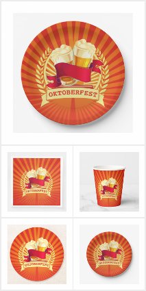 Oktoberfest Beer Steins on Red Gold Sunburst