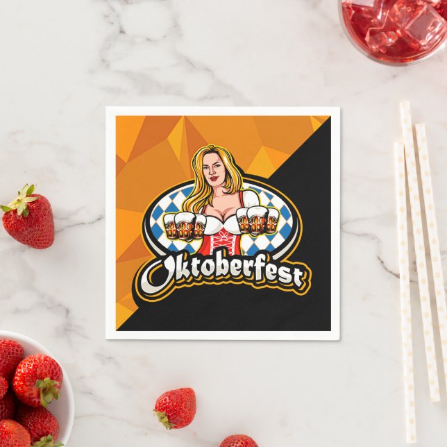 Oktoberfest Beer Steins Woman Serving Party Napkins (Insitu)