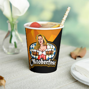 Oktoberfest Beer Steins Woman Serving Party Paper Cups