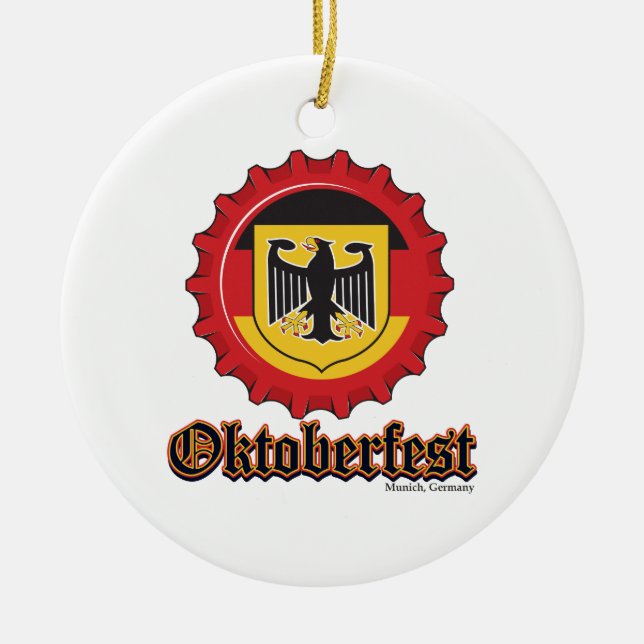 Oktoberfest Bottle Cap Ceramic Ornament (Front)