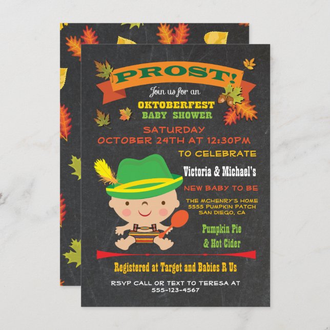 Oktoberfest boy Baby Shower Fall Invitations (Front/Back)