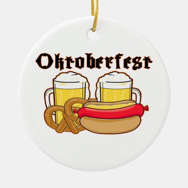 Oktoberfest Bratwurst & Beer Ceramic Ornament (Front)