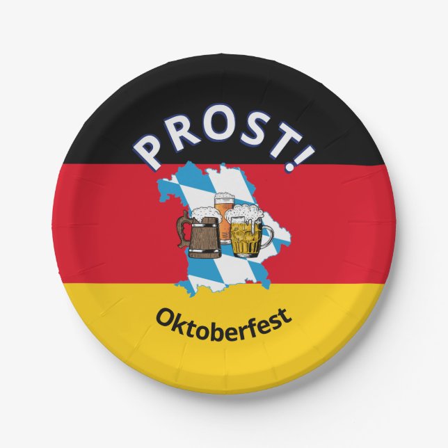 OKTOBERFEST Cartoon Beers Germany Bavaria Paper Plates (Front)
