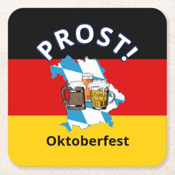 Oktoberfest Cartoon Beers Germany Bavaria Square Paper Coaster by BereanDesigns at Zazzle