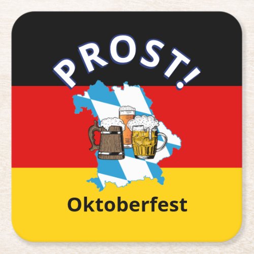 OKTOBERFEST Cartoon Beers Germany Bavaria Square Paper Coaster