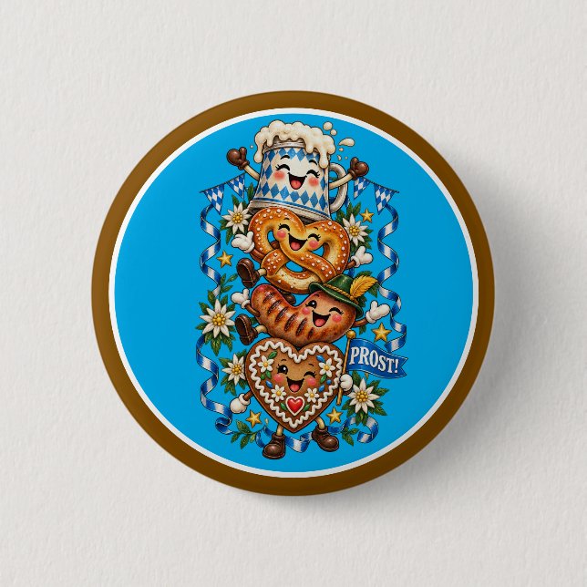 Oktoberfest Cartoon Characters  Button (Front)
