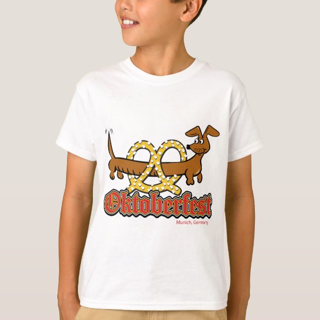 Oktoberfest-Cartoon-Pretzel-Doxie T-Shirt (Front)