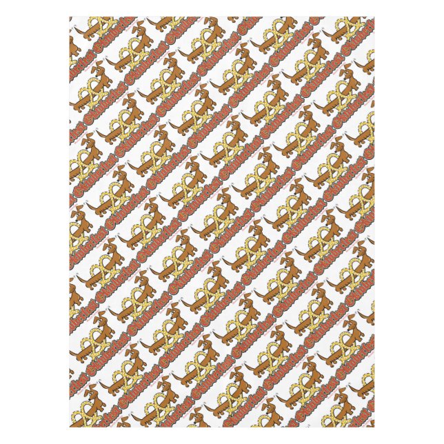 Oktoberfest-Cartoon-Pretzel-Doxie Tablecloth (Front)