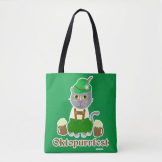 Oktoberfest Cat Cartoon Art Fun Festival Tote Bag