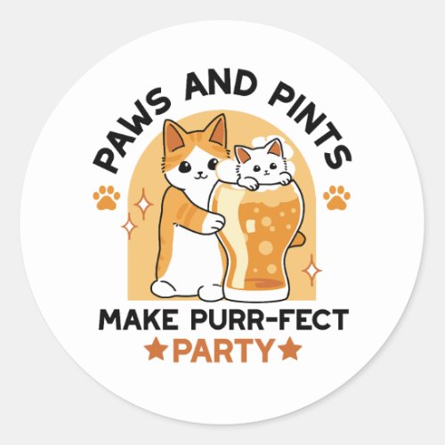 Oktoberfest Cat Party Paws and Pints Classic Round Sticker