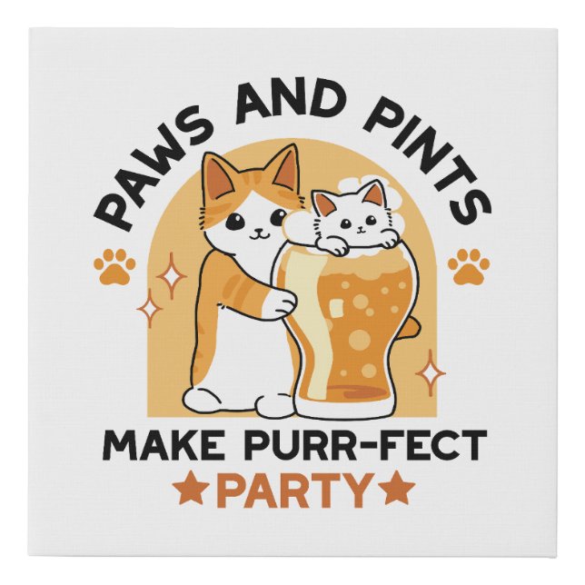 Oktoberfest Cat Party Paws and Pints Faux Canvas Print (Front)