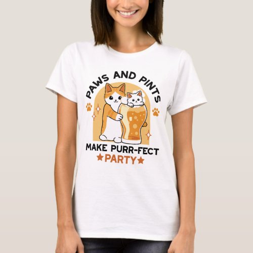 Oktoberfest Cat Party Paws and Pints T_Shirt