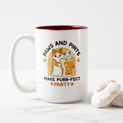 Oktoberfest Cat Party Paws and Pints Two_Tone Coffee Mug