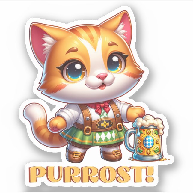 Oktoberfest Cat Prost! Sticker (Front)
