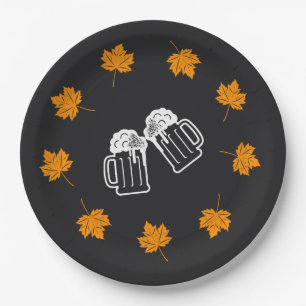 Oktoberfest Chalkboard Beer and Leaves Paper Plates