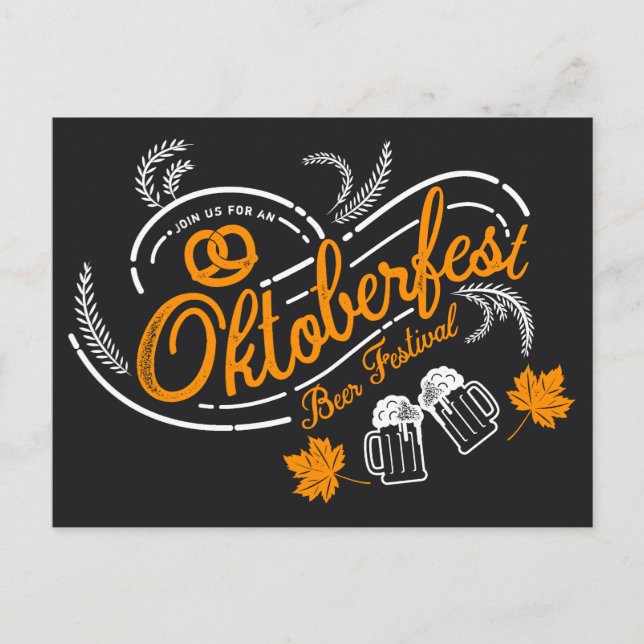 Oktoberfest Chalkboard Beer Virtual Invitation Postcard (Front)