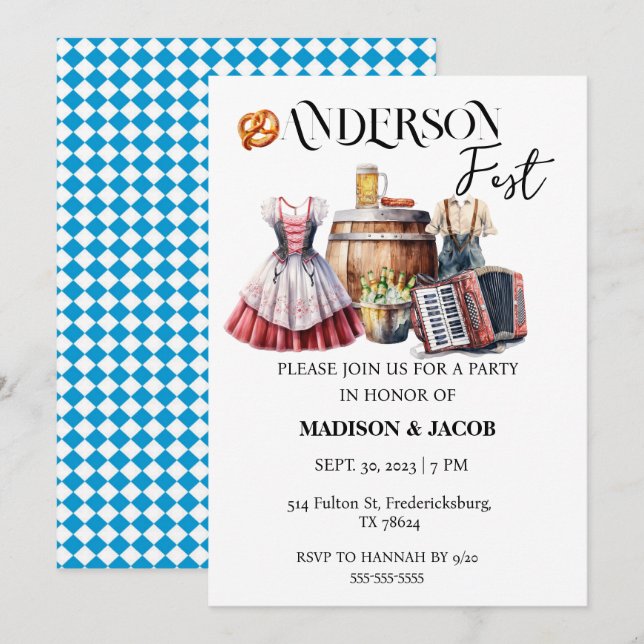 Oktoberfest Couple Coed Wedding Shower Invitation (Front/Back)