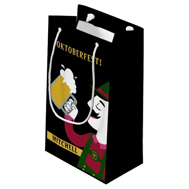 Oktoberfest custom name small gift bag (Back Angled)