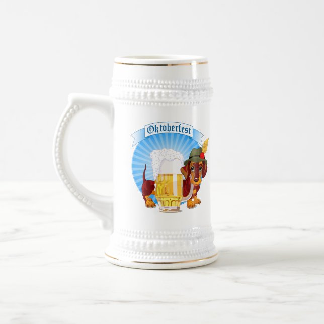Oktoberfest Cute Dachshund in Alpine Hat Beer Stein (Left)