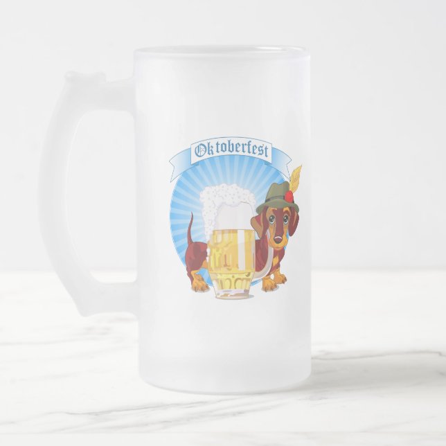 Oktoberfest Dachshund in Alpine Hat Frosted Glass Beer Mug (Left)